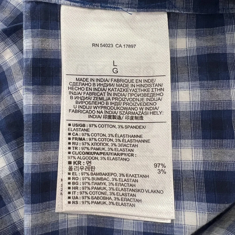 BANANA REPUBLIC Mens Blue Plaid Button Up Shirt L Slim Fit Pearl Buttons Pocket‎